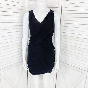 Vintage Fredricks Of Hollywood Ruched Bodycon Mini Dress Black Small